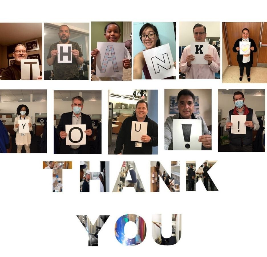 Photo collage of Manhattanville Operations team with Thank You signs