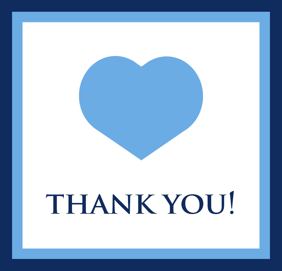 Graphic with blue heart and text: Thank You